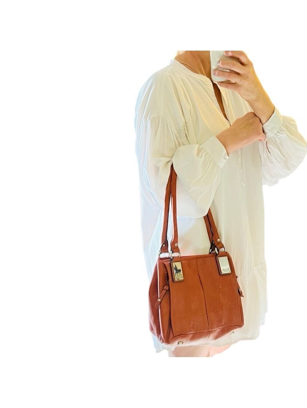90’s Y2K Tignanello Leather Pumpkin Spice Orange Pebbled Shoulder Bag silver